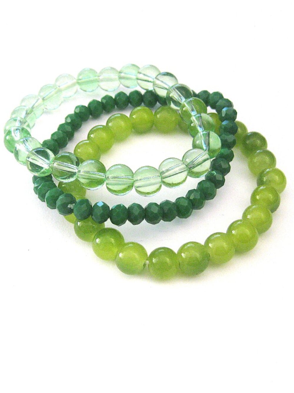 3 Glass Bead Stretch band Bracelets -  Green